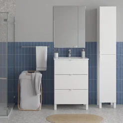 Randal Ensemble meuble vasque blanc mat l.60 cm + plan vasque blanc en céramique + miroir, Otto* Meuble Vasque
