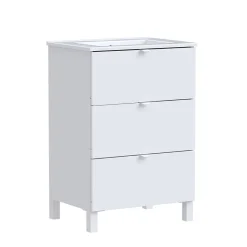 Randal Ensemble meuble vasque blanc mat l.60 cm + plan vasque blanc en céramique + miroir, Otto* Meuble Vasque