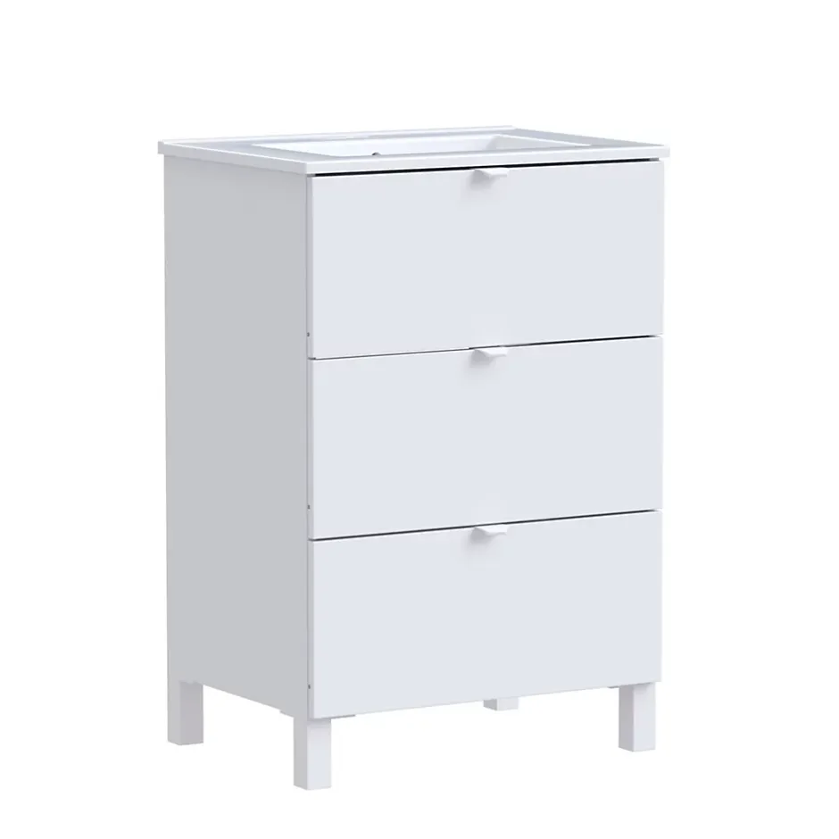 Randal Ensemble meuble vasque blanc mat l.60 cm + plan vasque blanc en céramique + miroir, Otto* Meuble Vasque