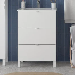 Randal Ensemble meuble vasque blanc mat l.60 cm + plan vasque blanc en céramique + miroir, Otto* Meuble Vasque