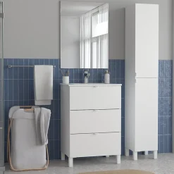 Randal Ensemble meuble vasque blanc mat l.60 cm + plan vasque blanc en céramique + miroir, Otto* Meuble Vasque
