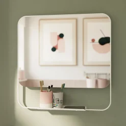 GoodHome Ensemble meuble vasque faible profondeur effet bois avec porte-serviettes l.65 x H.82 x P.36 cm + plan vasque résine blanc + miroir, Maza