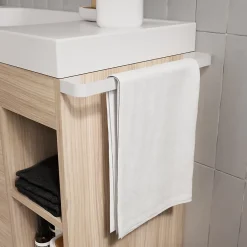 GoodHome Ensemble meuble vasque faible profondeur effet bois avec porte-serviettes l.85 x H.82 x P.36 cm + plan vasque résine blanc + miroir, Maza