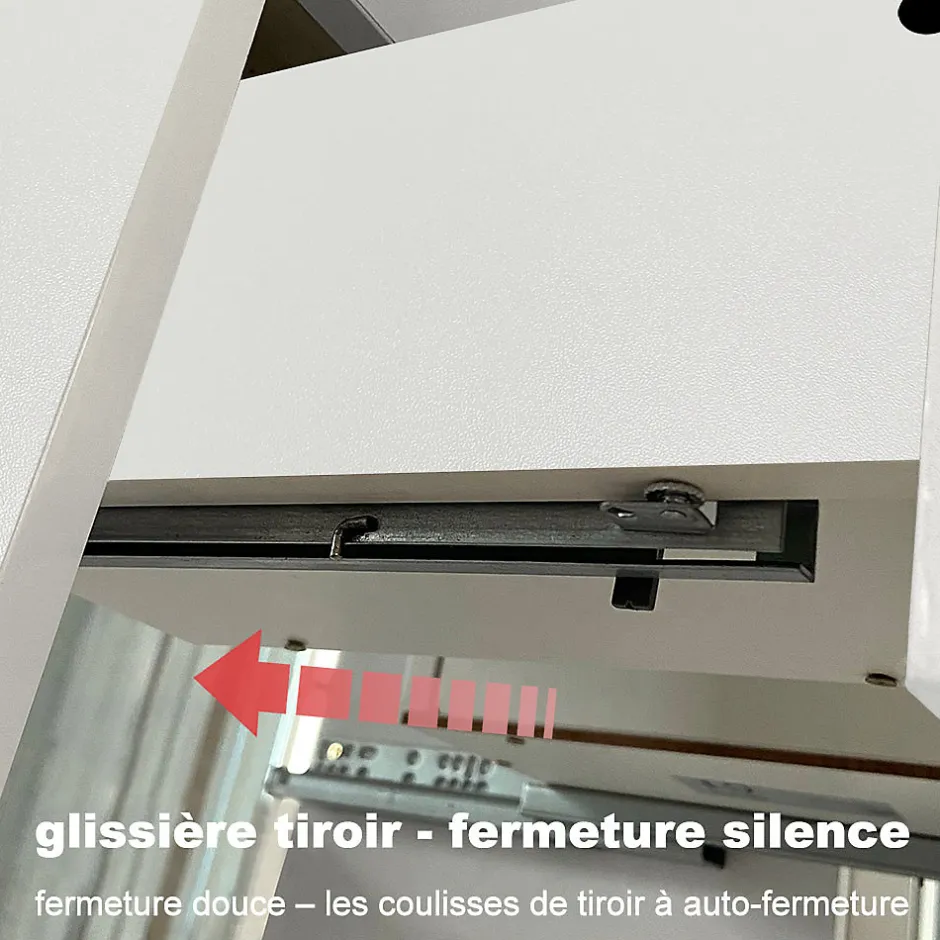 AICA Sanitaire Ensemble meuble vasque L.80cm 2 tiroirs + lavabo + LED miroir rond 90cm + 2 colonne,blanc A