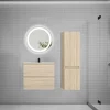 AICA Sanitaire Ensemble meuble vasque L.60cm 2 tiroirs + lavabo + LED miroir rond 60cm + colonne,chêne easy