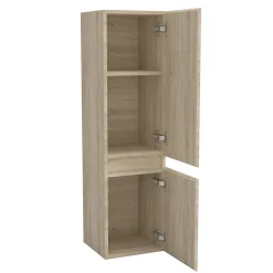 AICA Sanitaire Ensemble meuble vasque L.60cm 2 tiroirs + lavabo + LED miroir rond 60cm + colonne,chêne easy
