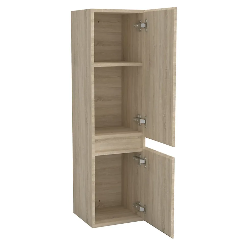 AICA Sanitaire Ensemble meuble vasque L.60cm 2 tiroirs + lavabo + LED miroir rond 60cm + colonne,chêne easy