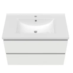 AICA Sanitaire Ensemble meuble vasque L.80cm 2 tiroirs + lavabo + LED miroir rond 70cm,blanc