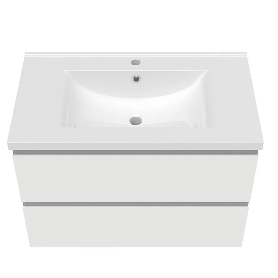 AICA Sanitaire Ensemble meuble vasque L.80cm 2 tiroirs + lavabo + LED miroir rond 70cm,blanc