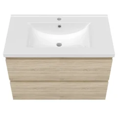 AICA Sanitaire Ensemble meuble vasque L.80cm chêne 2 tiroirs + lavabo + colonne* Ensemble Meuble De Salle De Bains