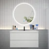 AICA Sanitaire Ensemble meuble vasque L.100cm 2 tiroirs + lavabo + LED miroir rond 90cm,blanc,easy* Ensemble Meuble De Salle De Bains