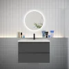 AICA Sanitaire Ensemble meuble vasque L.80cm 2 tiroirs + lavabo + LED miroir rond 60cm,anthracite* Ensemble Meuble De Salle De Bains