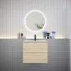 AICA Sanitaire Ensemble meuble vasque L.60cm 2 tiroirs + lavabo + LED miroir rond 60cm,chêne* Ensemble Meuble De Salle De Bains