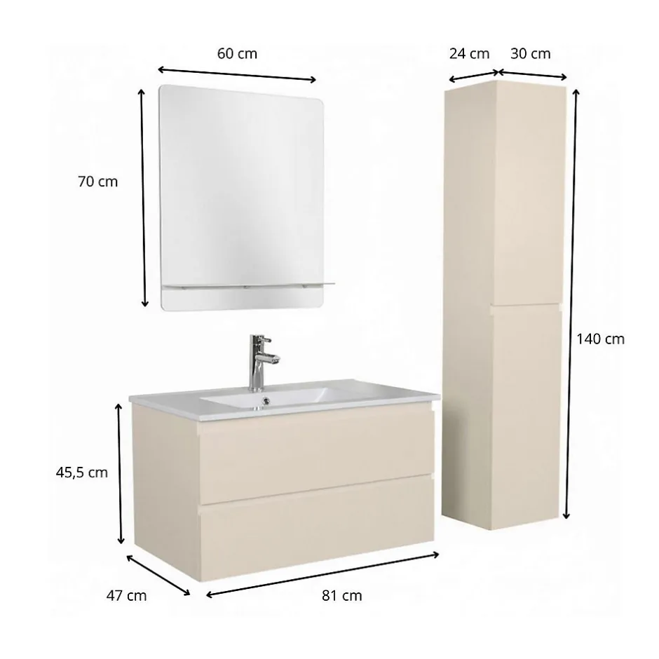 Mob-In Ensemble meuble vasque SORRENTO 80cm avec robinet, miroir et colonne* Ensemble Meuble De Salle De Bains