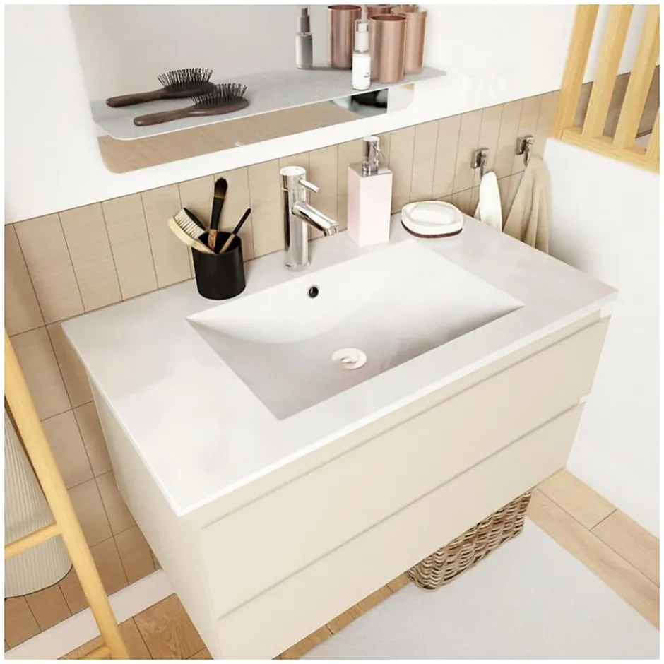 Mob-In Ensemble meuble vasque SORRENTO 80cm avec robinet, miroir et colonne* Ensemble Meuble De Salle De Bains