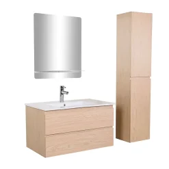 Mob-In Ensemble meuble vasque SORRENTO 80cm avec robinet, miroir et colonne* Ensemble Meuble De Salle De Bains
