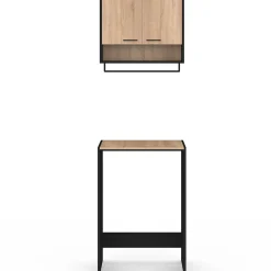 IDMarket Ensemble meubles de buanderie WALLIS noir et bois façon hêtre pour machine à laver
