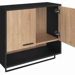 IDMarket Ensemble meubles de buanderie WALLIS noir et bois façon hêtre pour machine à laver