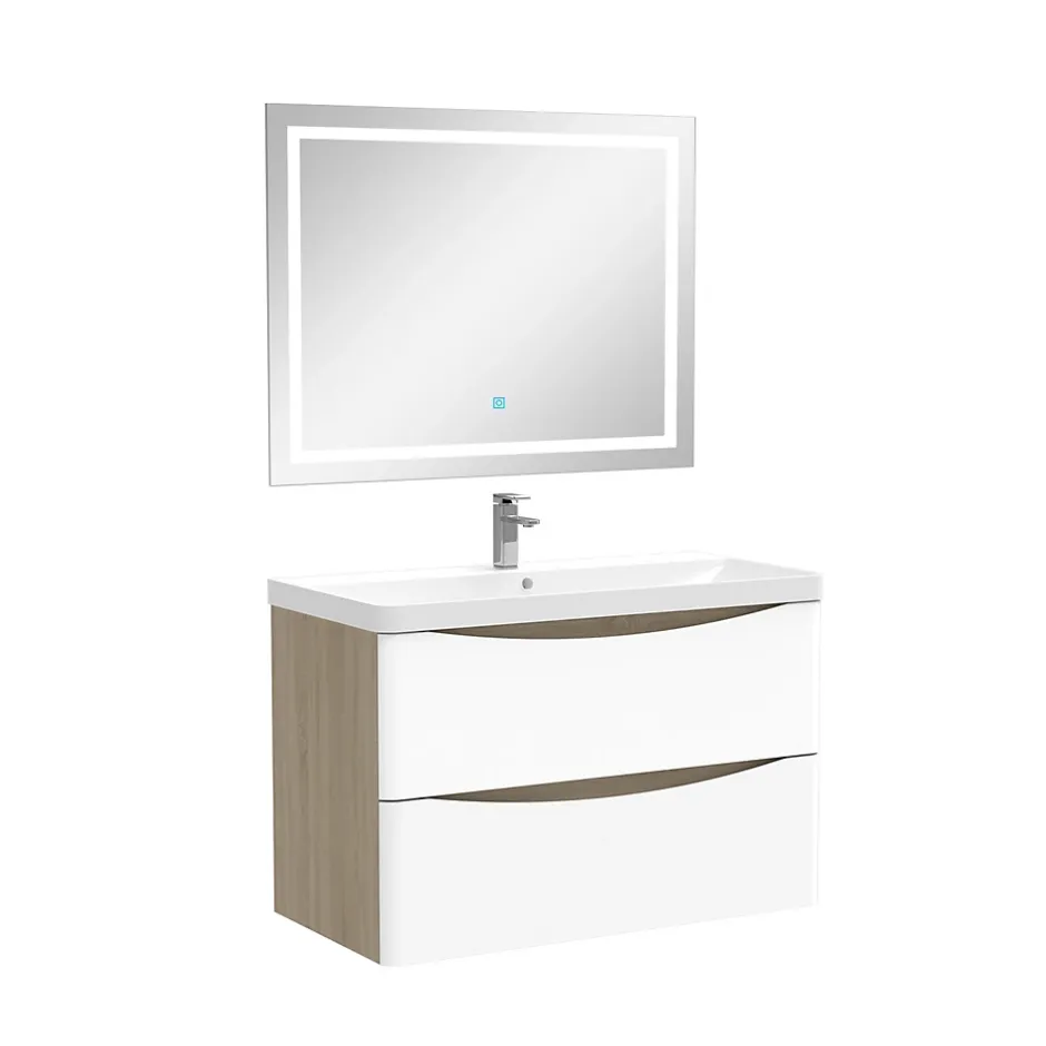 AICA Sanitaire Ensemble meubles Salle de Bain 80cm simple vasque + miroir lumineux* Ensemble Meuble De Salle De Bains
