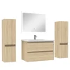 AICA Sanitaire Ensemble meubles Salle de Bain 80cm vasque + colonne x2 + LED miroir Chêne Wotan* Ensemble Meuble De Salle De Bains