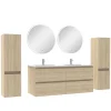 AICA Sanitaire Ensemble meubles Salle de Bain avec colonne + miroir rond mural 120cm meuble Chêne Wotan* Ensemble Meuble De Salle De Bains