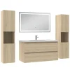 AICA Sanitaire Ensemble meubles Salle de Bain 100cm avec colonne et miroir lumineux 3 couleurs et dimmable Chêne Wotan