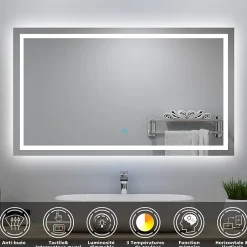 AICA Sanitaire Ensemble meubles Salle de Bain 100cm avec colonne et miroir lumineux 3 couleurs et dimmable Chêne Wotan