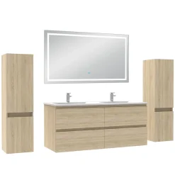 AICA Sanitaire Ensemble meubles Salle de Bain 120cm avec colonne et miroir lumineux 3 couleurs Chêne Wotan* Ensemble Meuble De Salle De Bains