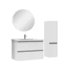 AICA Sanitaire Ensemble meubles Salle de Bain 80cm vasque + colonne + miroir rond lumineux Blanc* Ensemble Meuble De Salle De Bains