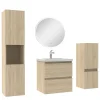 AICA Sanitaire Ensemble meubles Salle de Bain 50cm simple vasque + colonne + miroir rond mural Chêne Wotan* Ensemble Meuble De Salle De Bains
