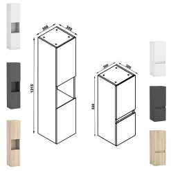 AICA Sanitaire Ensemble meubles Salle de Bain 50cm simple vasque + colonne + miroir rond mural Chêne Wotan* Ensemble Meuble De Salle De Bains