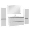 AICA Sanitaire Ensemble meubles Salle de Bain 100cm simple vasque + colonne + miroir lumineux Blanc