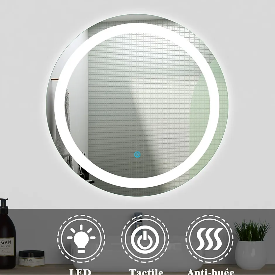 AICA Sanitaire Ensemble meubles Salle de Bain simple vasque 60cm + rond miroir lumineux Anthracite
