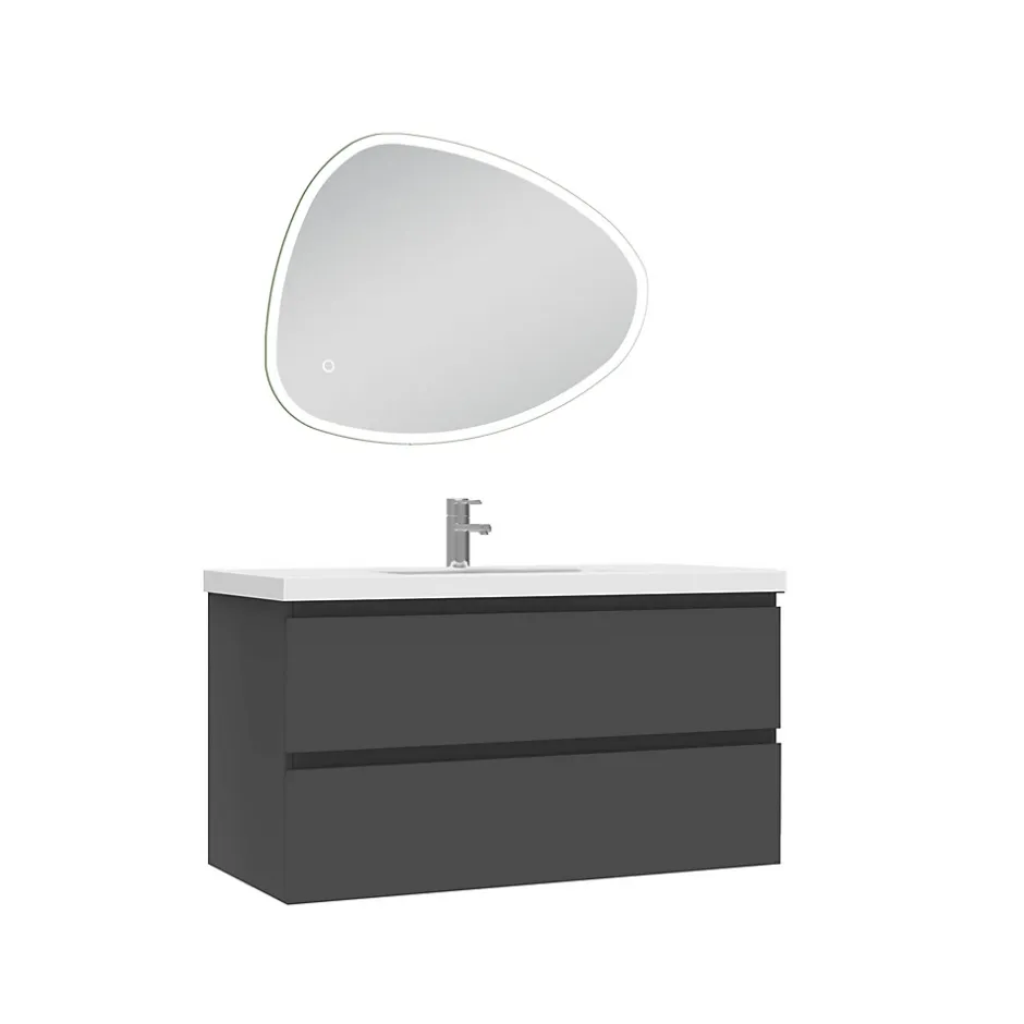 AICA Sanitaire Ensemble meubles Salle de Bain 100cm vasque + miroir 3 couleurs lumineux Anthracite* Ensemble Meuble De Salle De Bains