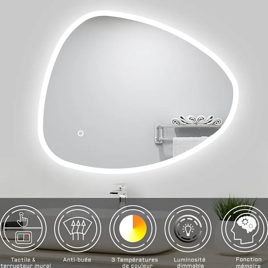 AICA Sanitaire Ensemble meubles Salle de Bain 100cm vasque + miroir 3 couleurs lumineux Anthracite* Ensemble Meuble De Salle De Bains