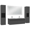 AICA Sanitaire Ensemble meubles Salle de Bain 120cm avec colonne + miroir lumineux 3 couleurs + dimmable Anthracite