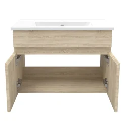 AICA Sanitaire Ensemble meubles Salle de Bain simple vasque 60cm + miroir lumineux Chêne Wotan