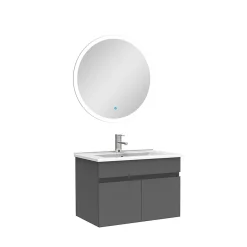 AICA Sanitaire Ensemble meubles Salle de Bain simple vasque 60cm + miroir rond lumineux Anthracite* Ensemble Meuble De Salle De Bains