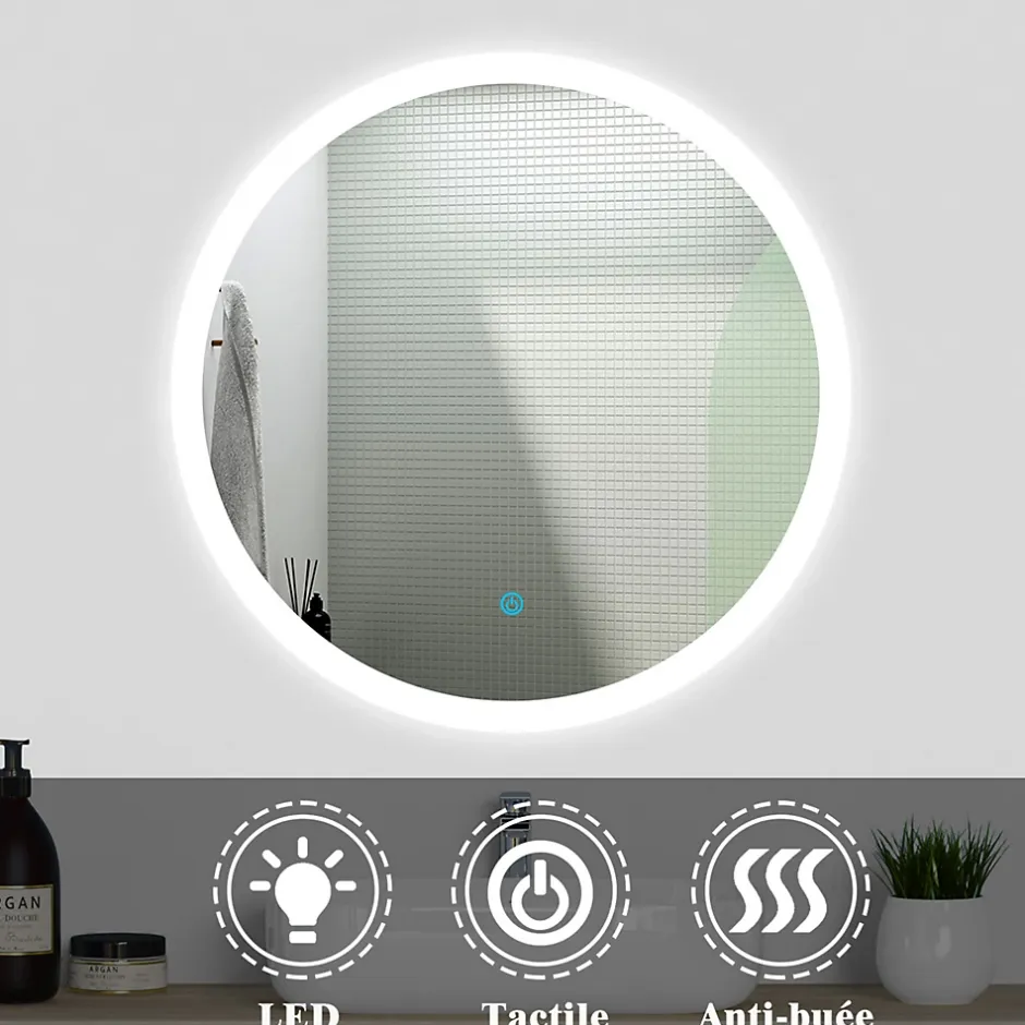 AICA Sanitaire Ensemble meubles Salle de Bain simple vasque 60cm + miroir rond lumineux Anthracite* Ensemble Meuble De Salle De Bains