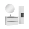 AICA Sanitaire Ensemble meubles simple vasque 80cm,colonne + miroir rond lumineux Blanc* Ensemble Meuble De Salle De Bains