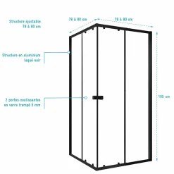 Aurlane Ensemble portes de douche coulissantes extensibles Noir 80/90x185cm - BLACK SLIDE 80-90* Porte De Douche