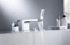 Bernstein Ensemble Robinet mélangeur Chrome Baignoire 4 trous en Cascade, Ensemble Pommeau Douchette Bain - 6080