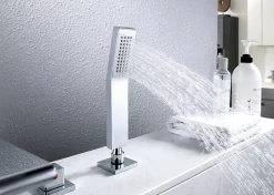 Bernstein Ensemble Robinet mélangeur Chrome Baignoire 4 trous en Cascade, Ensemble Pommeau Douchette Bain - 6080