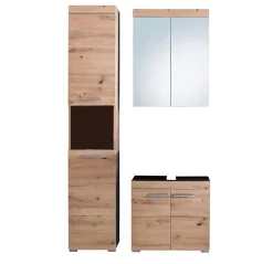 Chb Collection Ensemble salle de bain 3 pièces. mélaminé couleur chêne L - H - P : 112 - 190 - 34 cm* Meuble Sous Lavabo