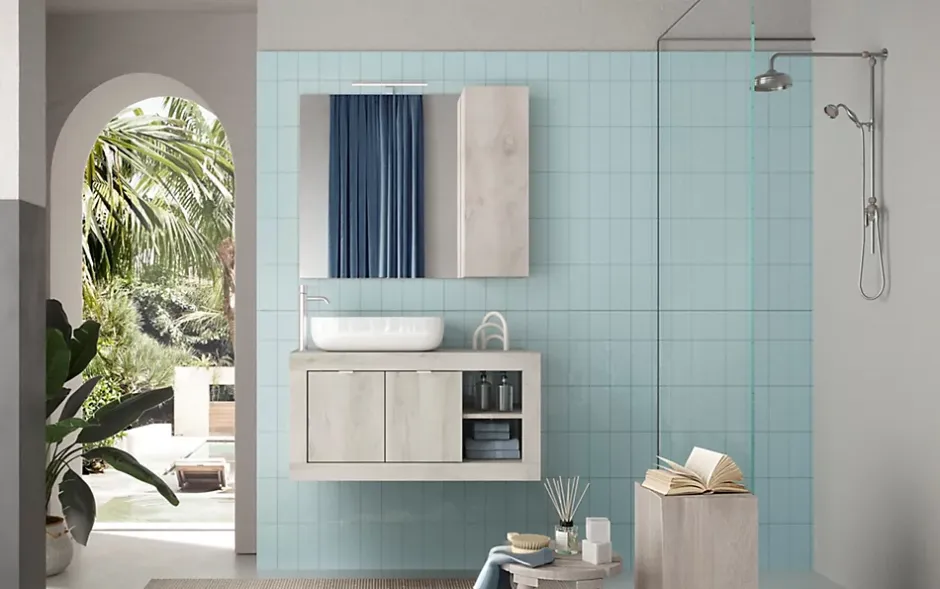Autres Ensemble salle de bain BASIC pin blanc, 92 x 47 x 45 cm