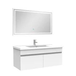 AICA Sanitaire Ensemble Salle De Bain 100cm meuble blanc avec miroir lumineux* Ensemble Meuble De Salle De Bains