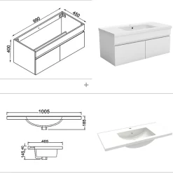 AICA Sanitaire Ensemble Salle De Bain 100cm meuble blanc avec miroir lumineux* Ensemble Meuble De Salle De Bains