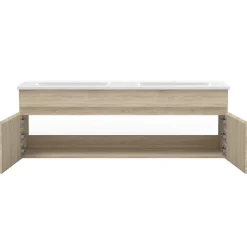 AICA Sanitaire Ensemble Salle De Bain 120cm Chêne Wotan meuble et miroir et colonne et double vasque