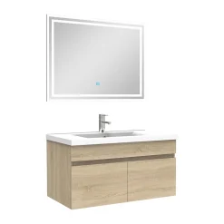 AICA Sanitaire Ensemble Salle De Bain 80cm meuble Chêne Wotan avec miroir lumineux* Ensemble Meuble De Salle De Bains