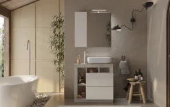 Autres Ensemble salle de bain meuble+miroir+vasque HAMBURG blanc brillant, béton 79 x 79 x 49 cm* Meuble De Salle De Bains Faible Profondeur